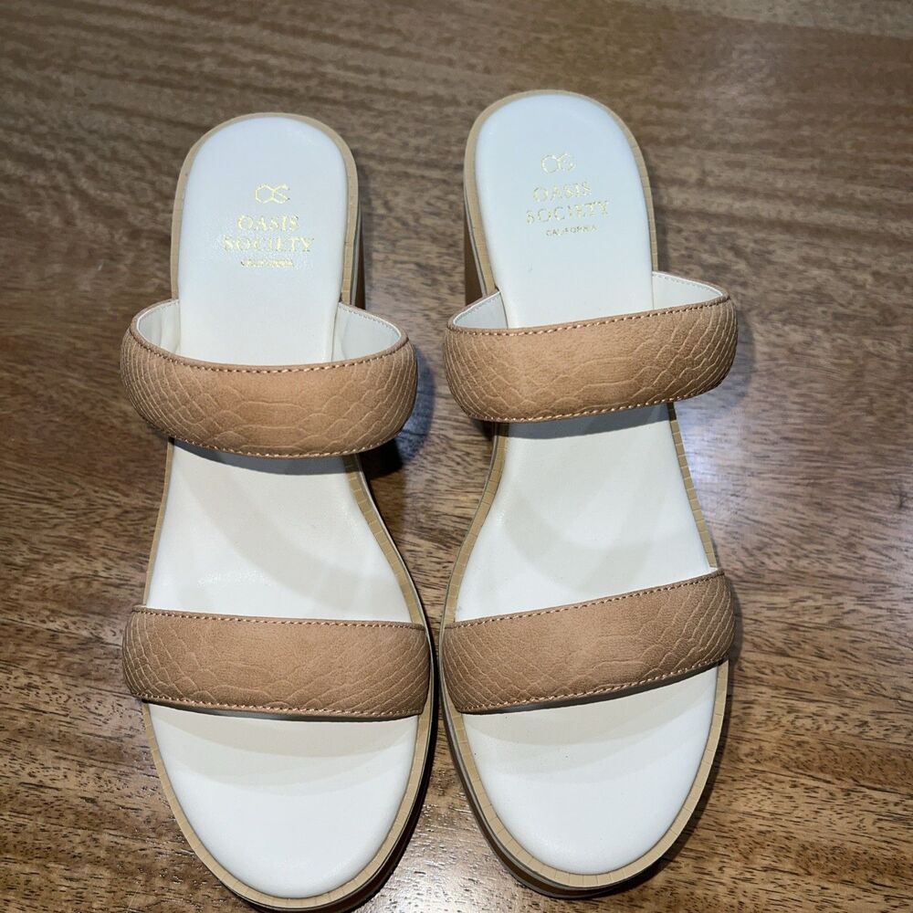 Oasis Society California Sienna Tan Double Strap Platform Slide Sandals Size 10 - Picture 2 of 11